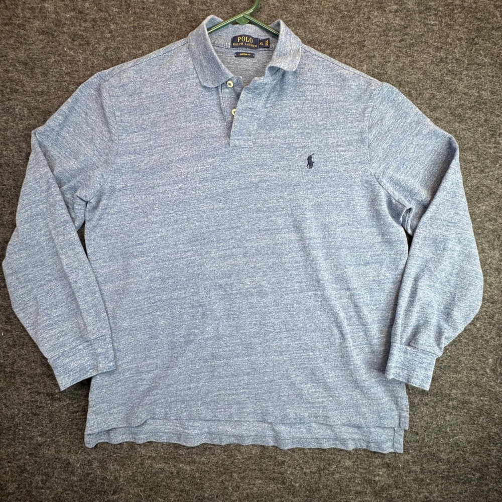 Polo Ralph Lauren Long‎ Sleeve Polo Men XL Heather Blue Custom Fit Cotton
